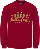 Dames Kerst sweater -  HAPPY HOLLA DAYS - kersttrui - rood - large -Unisex