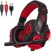 Storebyfour.com® Gaming Headset PRO met Microfoon - Gaming Headsets - 3,5 mm Jack en USB - Noise Reduction - Zwart/Rood