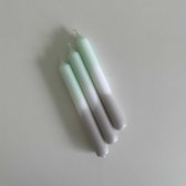 Dinerkaarsen | Kaarsen | Dip Dye | Mint Groen Grijs | 3 stuks