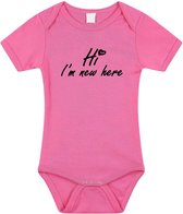 Hi Im new here gender reveal meisje cadeau tekst baby rompertje roze - Kraamcadeau - Babykleding 92 (18-24 maanden)