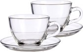 Set van 18x stuks theeglazen/koffieglazen met schotel 220 ml - Theekopjes/koffiekopjes van  glas - Kop en schotel transparant