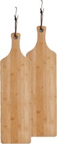 2x stuks bamboe houten snijplanken/serveerplanken met handvat 57 x 16 cm - Serveerplanken