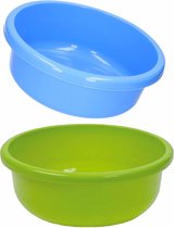 Set de 2 éviers ronds 9 litres aux coloris bleu et vert 36 x 13 cm