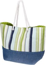 Strandtas gestreept groen/blauw 38 x 52 cm - Strandshoppers/boodschappentassen van polyester