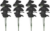 4x Bosje met 6 zwarte rozen halloween decoratie 37 cm - Verkleedaccessoires