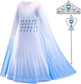 Prinsessenjurk meisje - Elsa jurk -  Verkleedkleding - maat 116/122(120) - Kroon (Tiara) - Toverstaf - Prinsessen