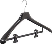 De Kledinghanger Gigant - 5 x Mantel / kostuumhanger kunststof zwart met schouderverbreding en anti-slip knijpers, 50 cm