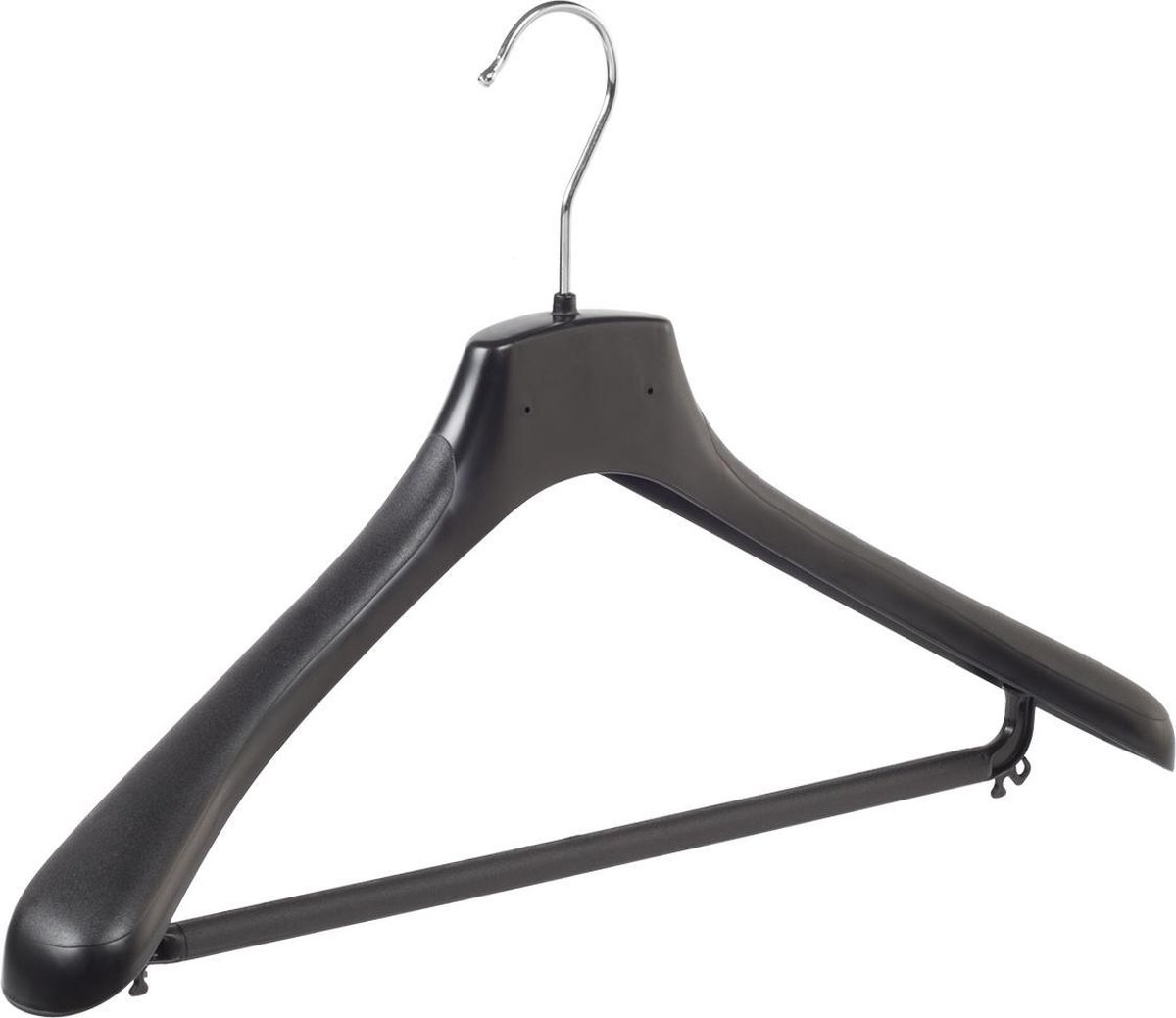 De Kledinghanger Gigant - 10 x Mantelhanger / kostuumhanger kunststof zwart met schouderverbreding en broeklat, 45 cm