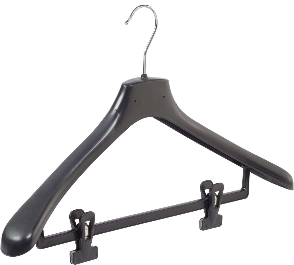 De Kledinghanger Gigant - 10 x Mantelhanger / kostuumhanger kunststof zwart met schouderverbreding en anti-slip knijpers, 48 cm
