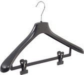 De Kledinghanger Gigant - 20 x Mantel / kostuumhanger kunststof zwart met schouderverbreding en anti-slip knijpers, 48 cm
