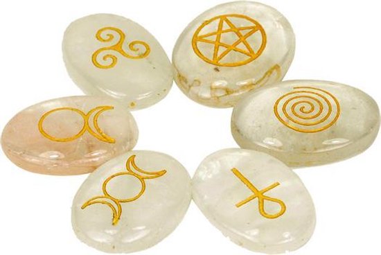 Ensemble de 6 pierres symboliques de la Wicca en cristal de roche - 3.3x2.3 - Gemme