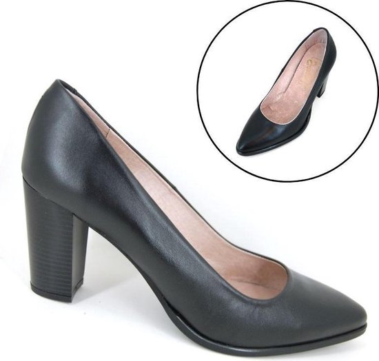 Blokhak Pumps Zonder Hak No Stress Dames Zwarte Leren Pumps Met