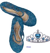 Prinsessenschoenen klittenband + kroon (tiara) - blauw - maat 23/24 - vallen 1-2 maten kleiner - Het Betere Merk - verkleedschoenen prinses - prinsessen schoenen plastic - Giftset