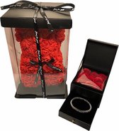 Flowerbox square met Swarovski Zilverkleurige Tennisarmband en Rose Bear Red – Giftbox vrouwen – Valentijn – Moederdag cadeau - kado