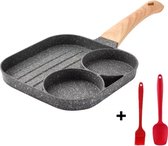 Vierkante pan met 3 delen - Inclusief spatel en kwast - Ontbijt pan - Eierpan - Pannenkoek, crêpes, bacon, burger, omelet etc. - Geschikt voor o.a inductie en gas