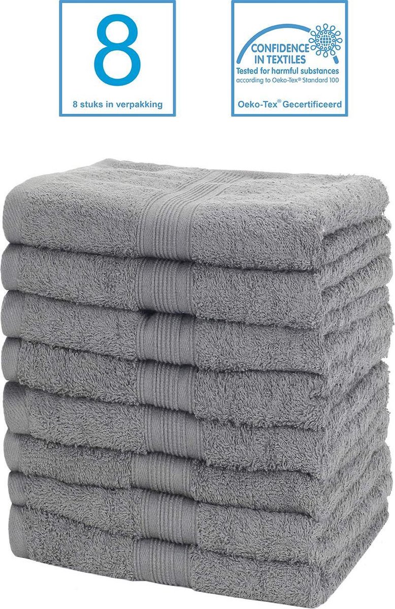 Anno 1588 - Hotel Handdoeken - 100% Katoen - 550gr/m2 - 50x100cm - Antraciet - 8 stuks