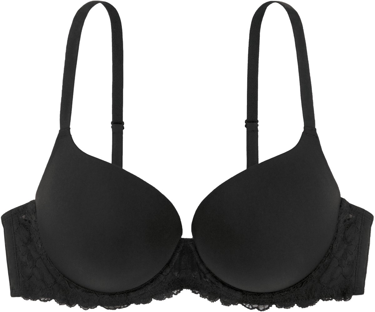 Dorina Super Push Up BH - Claire - Maximizer push up bh met beugel - T-shirt bh met kanten rand - 80B - Zwart