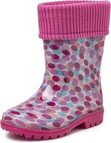 Gevavi Boots - Puck Stippen Gevoerde PVC Kinderlaarzen - Extra Warm - Regenlaarzen voor Meisjes - Roze - Maat 30