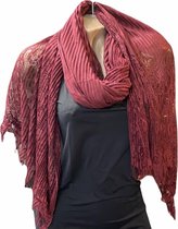 Sjaal lang geribbeld met kant donkerrood 200/110cm