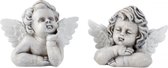 Grijze engeltjes buste met witte vleugels - hoogte 13.5cm -  Xl - Set van 2 Stuks