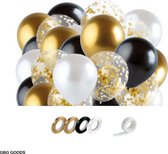 GBG 40 stuks Zwart Goud Ballonnen met Lint – Decoratie – Feestversiering - Papieren Confetti – Black Gold - Black Gold Latex - Verjaardag - Bruiloft - Feest