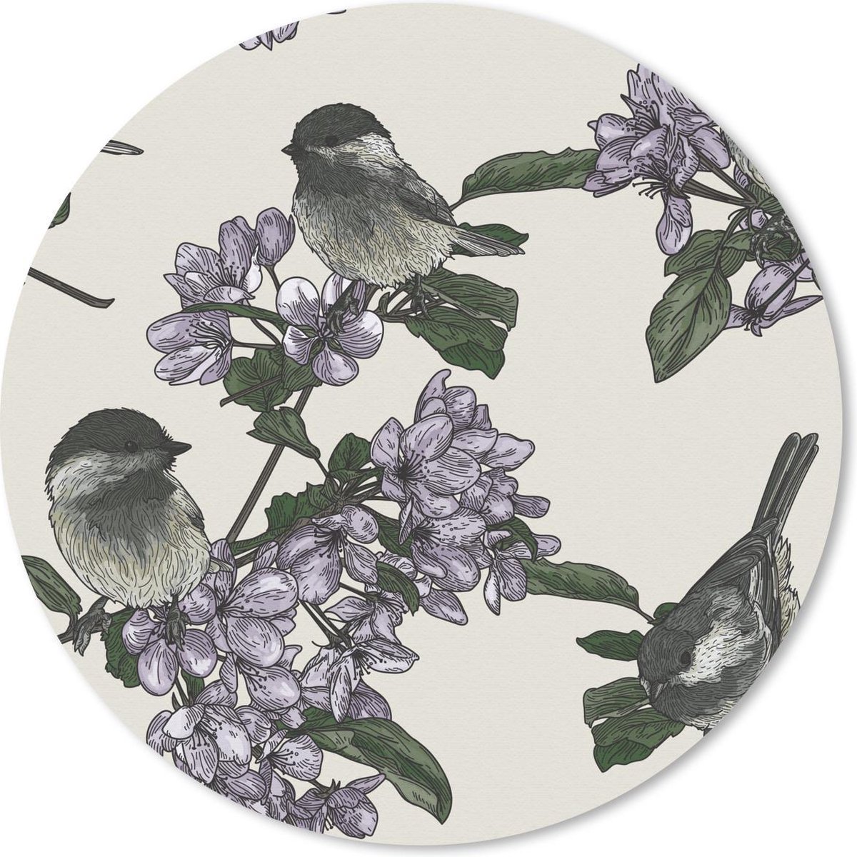 Muismat rond 30x30 cm - Mousepad Vogel - Bloemen - Patroon - Ronde muismatten