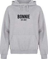 BONNIE & CLYDE couple hoodies grijs (BONNIE - maat XXL) | Gepersonaliseerd met datum | Matching hoodies | Koppel hoodies