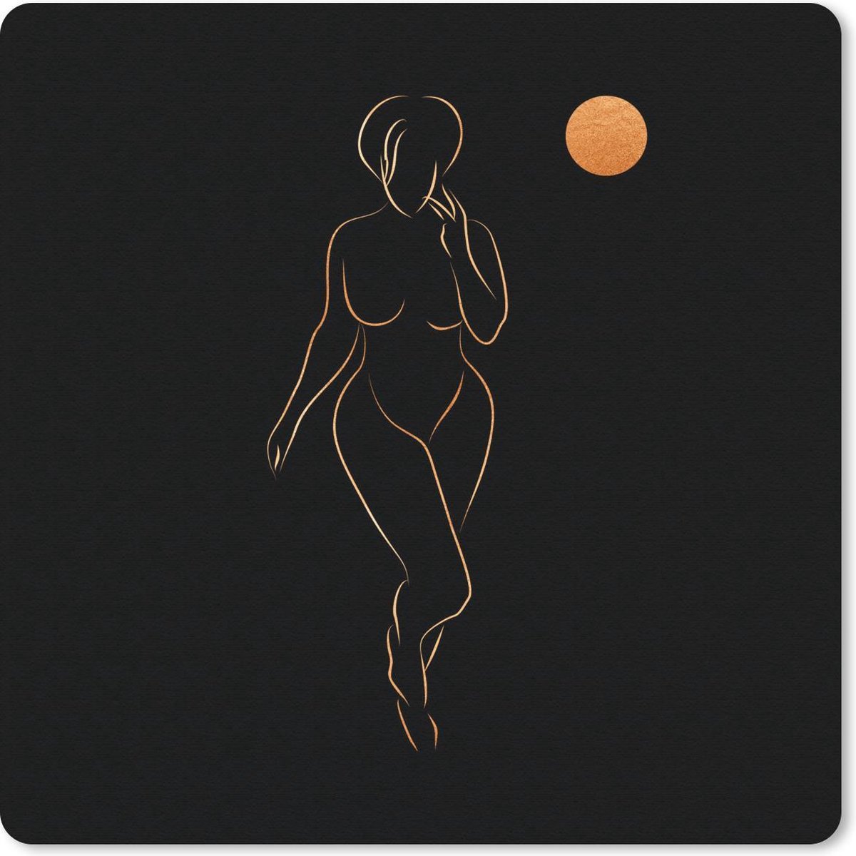 Muismat 20x20 cm - Mousepad Vrouw - Maan - Gold - Line art - Muismatten