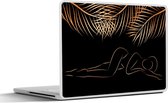Laptop sticker - 14 inch - Vrouw - Palmbladeren - Goud - Line art - 32x5x23x5cm - Laptopstickers - Laptop skin - Cover