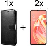 Oppo A91 hoesje bookcase met pasjeshouder zwart wallet portemonnee book case cover - 2x Oppo A91 screenprotector