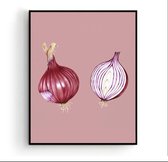 Poster Rode Ui Roze Groente / Fruit Poster Handgetekend - Keuken - Muurdecoratie - 50x40cm - PosterCity