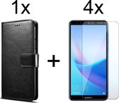 Huawei Y5 2018 hoesje bookcase met pasjeshouder zwart wallet portemonnee book case cover - 4x Huawei Y5 2018 screenprotector