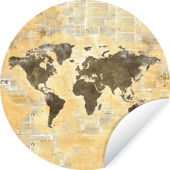 Papier peint Cercle - Carte du Wereldkaart - Aquarelle - Vintage - ⌀ 140 cm