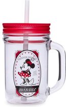 Disney Minnie Mouse Drinkbeker met Rietje- Rood - Kunststof - Mason Jar - Maat L - 650ml