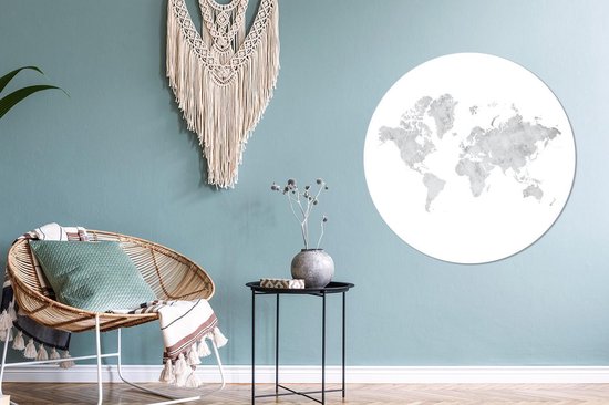 Wallpaper Circle - Carte du Wereldkaart - Marbre - Grijs - 100x100 cm - Wall Circle - Auto-adhésif - Wallpaper Sticker XXL