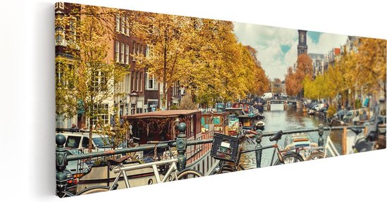 Artaza Canvas Schilderij Amsterdamse Brug Bij Een Brug Met Fietsen - 60x20 - Foto Op Canvas - Canvas Print