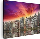 Artaza Canvas Schilderij Amsterdamse Huisjes Bij Het Kanaal - Kleur - 40x30 - Klein - Foto Op Canvas - Canvas Print