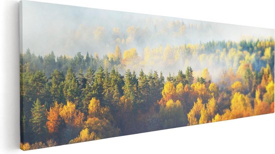 Artaza Canvas Schilderij Gekleurde Herfstbos Met Mist - 60x20 - Foto Op Canvas - Canvas Print