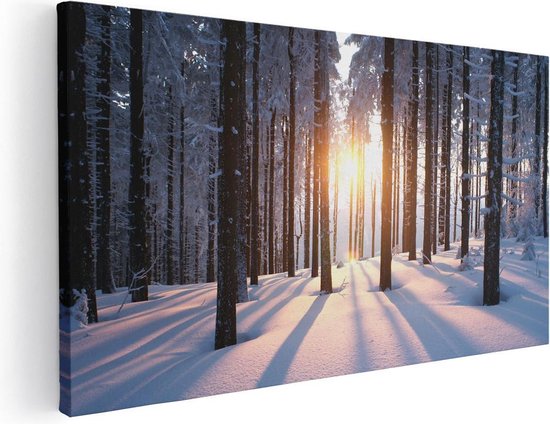 Artaza Canvas Schilderij Bos Met Sneeuw Tijdens De Zonsondergang - 100x50 - Groot - Foto Op Canvas - Canvas Print