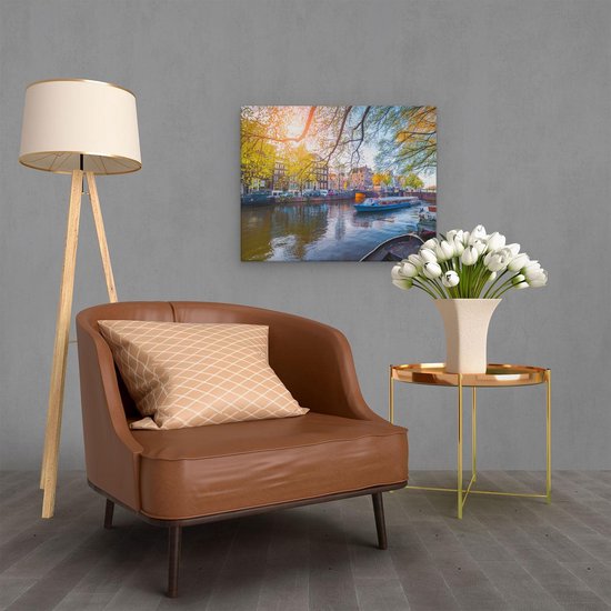 Artaza Toile Peinture Amsterdam Canal Au Printemps - 50x40 - Photo Sur Toile - Impression Sur Toile