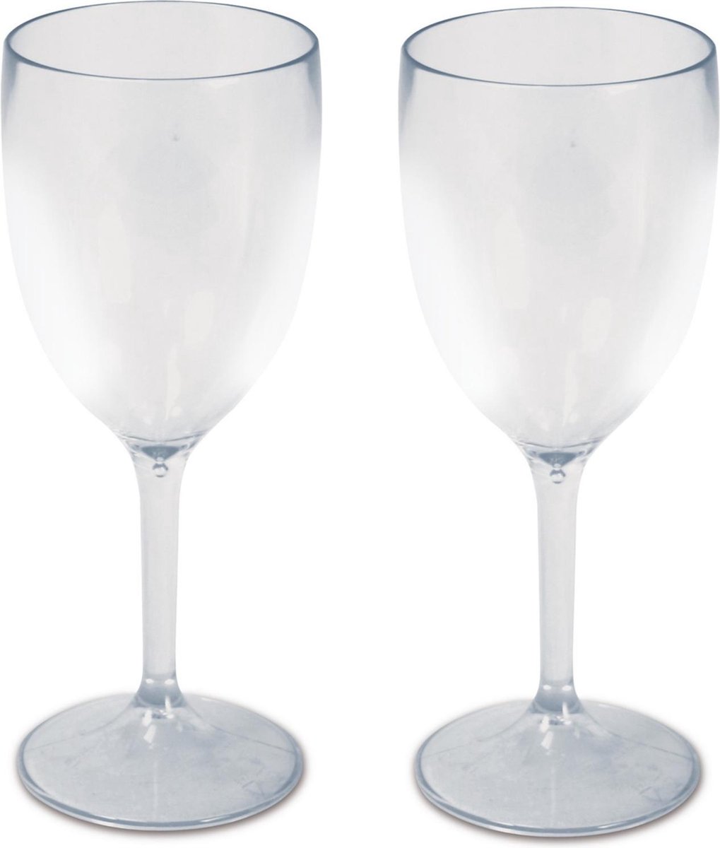 2x stuks onbreekbare kunststof camping wijnglazen voor witte wijn 280 ml - polycarbonaatglas