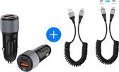 Autolader USB-A & USB-C met 2x USB-C Oplaadkabel - Snellader -Krulsnoer - Uitrekbaar- Auto Lader - Sigarettenaansteker Oplader - Geschikt voor Lenovo K4 / K8 / Lenovo Tab E10/E7/E8/E9/M8/M9/M