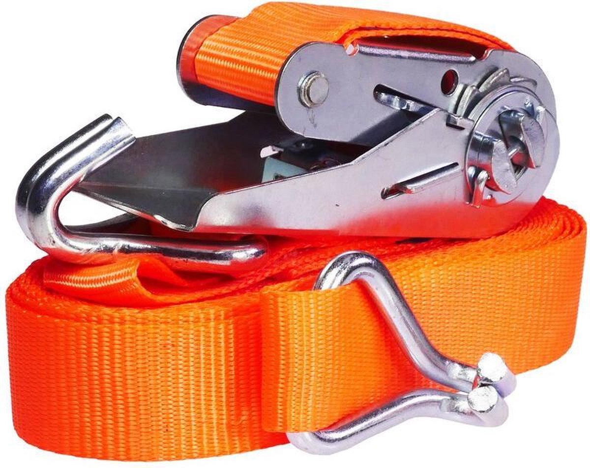 Spanband met ratel en met haak 800 kg 6 meter - Spanbanden neon Orange breedte 25 mm | sjorband | compleet spanbandset