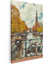Artaza Canvas Schilderij Amsterdamse Brug Bij Een Brug Met Fietsen - 20x30 - Klein - Foto Op Canvas - Canvas Print