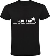 Here i am, what are your other 2 wishes Heren t-shirt | wensen | wens | versiertruc | Zwart