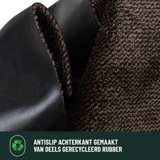 Antislip Deurmat Studio M - OPTIWASH - Wasbare droogloopmat/badmat/douchemat/toiletmat - Super absorberende schoonloopmat met microvezel - 50X80 cm - Machine Wasbaar 40°C - Bruin/Zwart - Verschillende Afmetingen