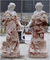 Marmeren beeld - Dame - Set van 2 - Wit met roze