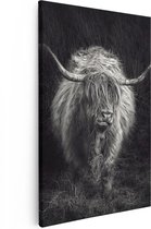 Artaza Canvas Schilderij Schotse Hooglander Koe - Zwart Wit - 60x90 - Foto Op Canvas - Canvas Print