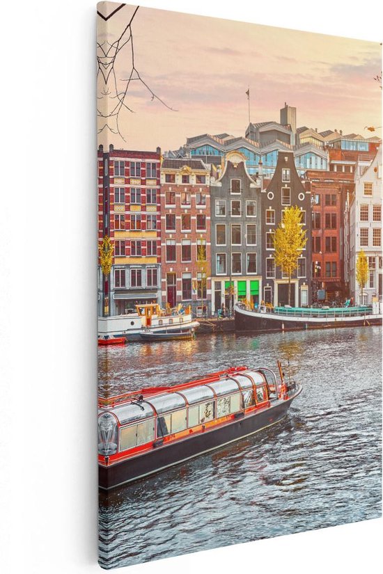 Artaza Canvas Schilderij Amsterdamse Huisjes Vanaf De Grachten - 60x90 - Foto Op Canvas - Canvas Print