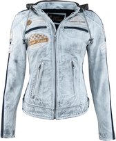 Urban 5884® - 66 - Dames jas - Biker jack - Lams leren jas - Afneembare Hoodie - Craft Grijs -Maat 2XL